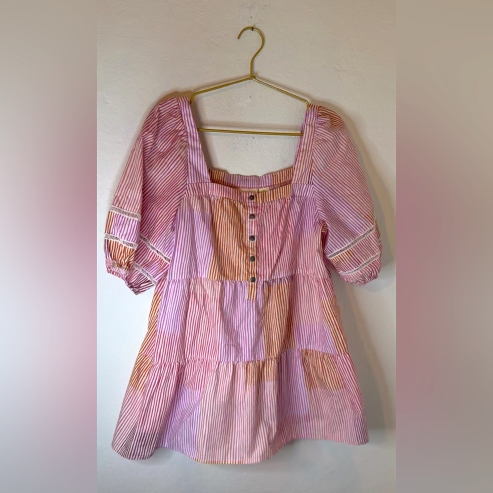 MAEVE by Anthropologie Boho Pink & Red Striped Cotton Blouse, Like New, Size M